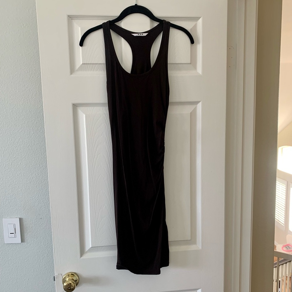 Three dots brown stretchy bodycon ruch dress XS